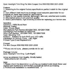 2pcs Headlight Trim Ring for Mini Cooper One R50 R52 R53 2001-2006