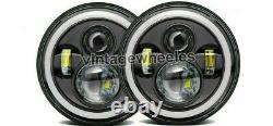 7' Round Peas Black Led Headlight Halo Hi/lo Front Beam For Classic Mini Rover