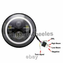7' Round Peas Black Led Headlight Halo Hi/lo Front Beam For Classic Mini Rover
