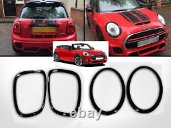 Black Brilliant Rear Lights + Head Lights Rims Frame Cover For Mini F55 F56 S