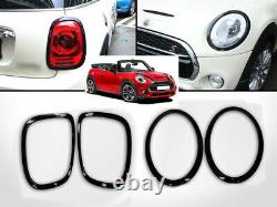 Black Brilliant Rear Lights + Head Lights Rims Frame Cover For Mini F55 F56 S