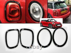 Black Brilliant Rear Lights + Head Lights Rims Frame Cover For Mini F55 F56 S