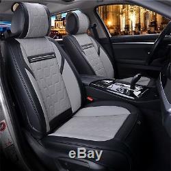 Deluxe Ultra Premium Gray Black Pu Leather Full Set Seat Cushion Covers For