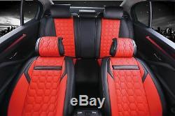 Deluxe Ultra Premium Red Black Pu Leather Full Set Seat Cushion Covers For